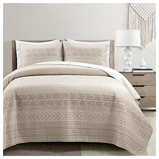 Lush Decor Hygge Geo Pattern Striped 3 Piece Quilt Bedding Set