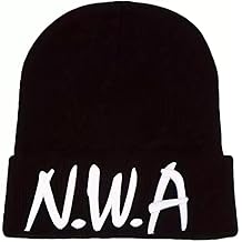 Black Beanie Hat with Embroidered NWA Letters, Unisex Hip-Hop Style Winter Cap