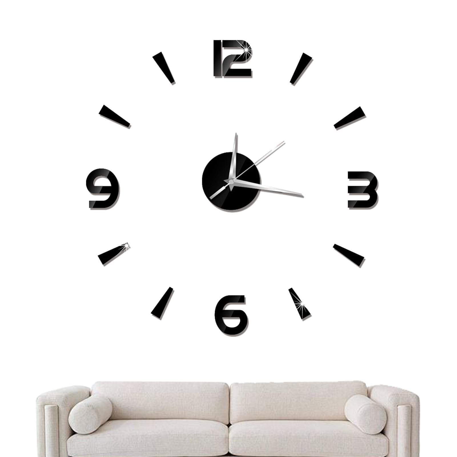 Horloge murale sans cadre noire DIY design moderne et silencieux
