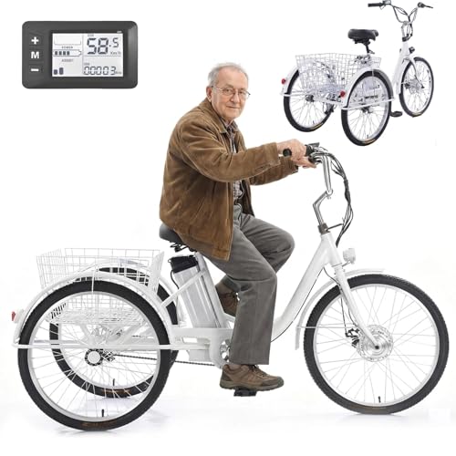 Triciclo elettrico per adulti, 3 ruote con pneumatici da 24',...