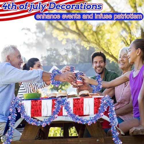 Image of Meonum 10 Pcs 4th of July Parade Float Decorations, American Flag Float Fringes and Patriotic Tinsel Garlands, Red White Blue Garland for Independence Day Memorial Day Decoration (American Flag)