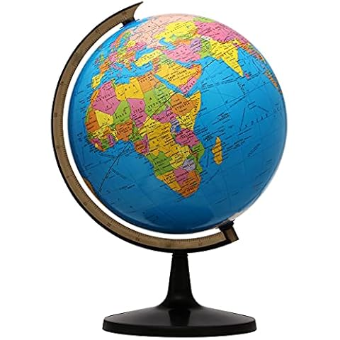 World Globe with Stand, 13" Desk Classroom Decorative Globe for Students & Geography Teachers, 360° Horizontal Rotation, Full Length 19.7 inch World Globe Map with Clear Text Markings, Blue Cover