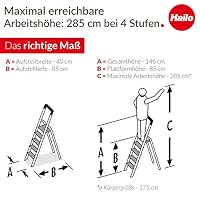 Hailo L80 ComfortLine Alu-Sicherheits-Stehleiter - klappbare Leiter mit 4 XXL Stufen und Ablageschale - Arbeitshöhe bis 285 cm - Gewicht 4,4 kg - Silber – Ansicht 6