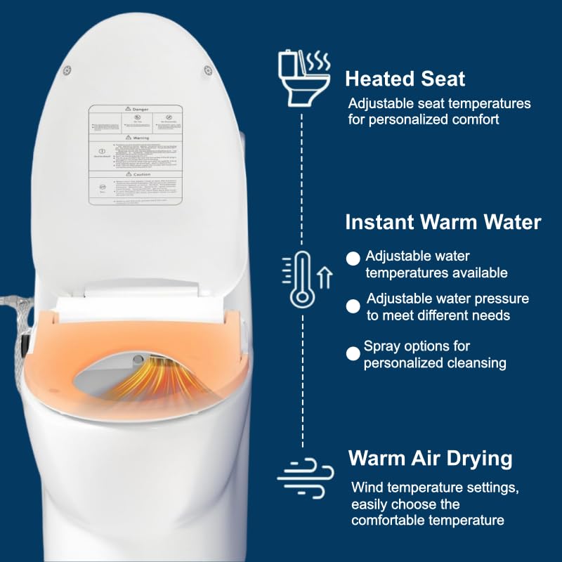 Image of Simenr Smart Bidet Toilet Seat Elongated Cover Electric Slow Close Quiet Instant Warm Water Heated Self-Cleaning Nozzle Powerful Dryer Remote Anti-yellowing PP Materials
