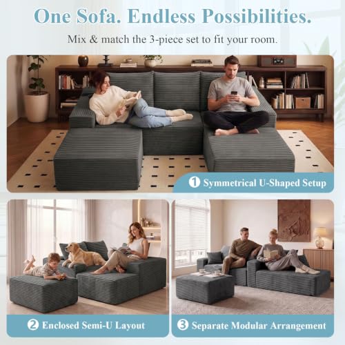 Image of Boneless Cloud Sectional Couch Modular Sofa with Ottoman for Living Room