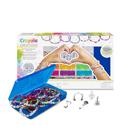 CRAYOLA Creations - Super kit de pulseiras DIY tema música e concertos, com mais de 2000 contas pendentes, letras, borracha, estojo incluído, ideia presente criativo para crianças 8 anos, 04-2979