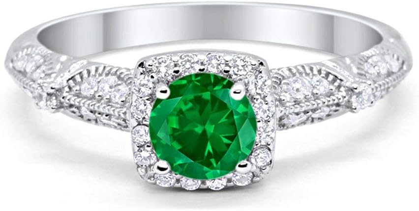 Blue Apple Co. Halo Art Deco Engagement Bridal Ring Wedding Solid Simulated Round Cubic Zirconia 925 Sterling Silver