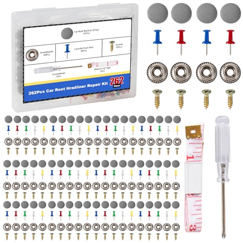 Moibunka Universal 262PCS Car Headliner Pins Repair Kit Premium Auto Interior Ceiling Snap Rivets for Fixing Sagging Roofs Easy Installation for All Cars Perfect for DIY Repairs (Grey)
