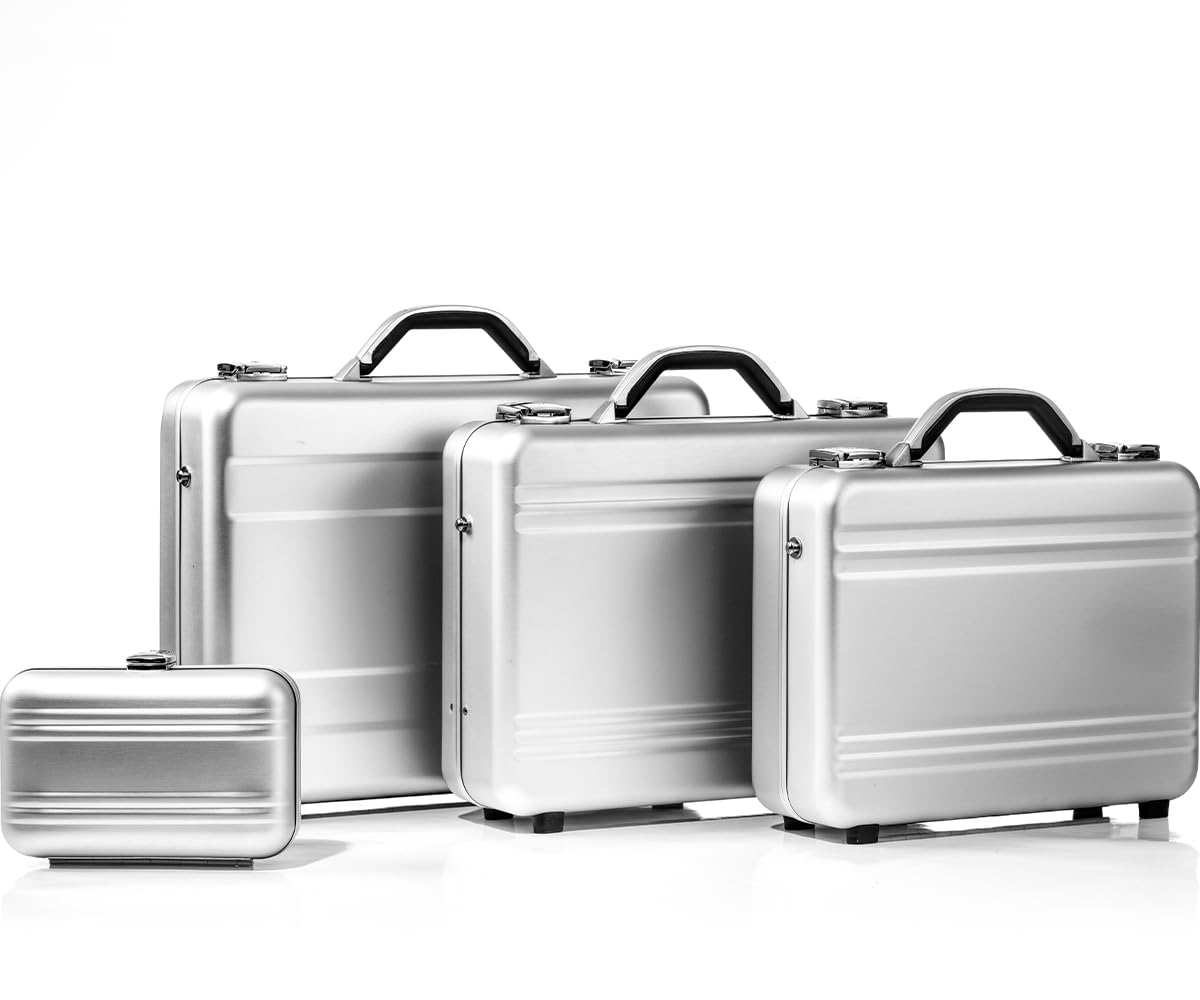 Maletín CW-023 de aluminio de alta calidad, seguro, ligero, duradero, multifuncional, con un divisor y bolsillos para profesionales, viajes y protección de equipos, Silver, Mínimo