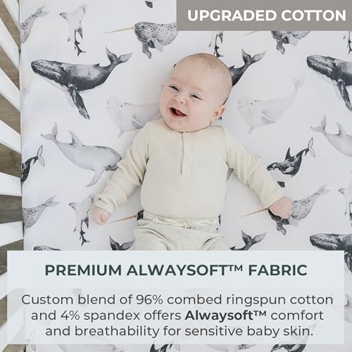 Image of Pobibaby 2 Pack Fitted Crib Sheets for Boys - Premium Cotton Blend Baby Crib Sheet Set, Soft Breathable Toddler Bed Sheets for Standard Mattress, Baby Boy Nursery Bedding Set 52x28 (Seaside)