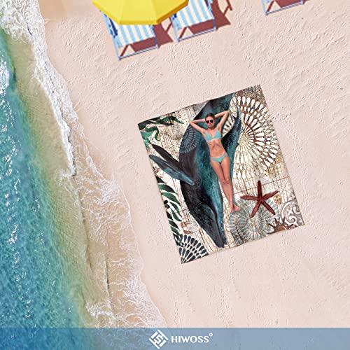 Hiwoss Beach Blanket Waterproof Sandproof Oversized 95”x 80”,Sand Free Beach Mat with Corner Pockets,Portable Mesh Bag for Beach Festival,Picnic,Travel and Outdoor Camping (Dolphin)