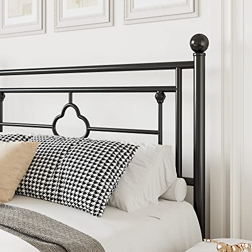 Allewie Queen Size Metal Platform Bed Frame With Victorian Vintage Headboard And Footboard/Mattress Foundation/Under Bed Storage/No Box Spring Needed/Noise-Free/Easy Assembly, Black #TOP3