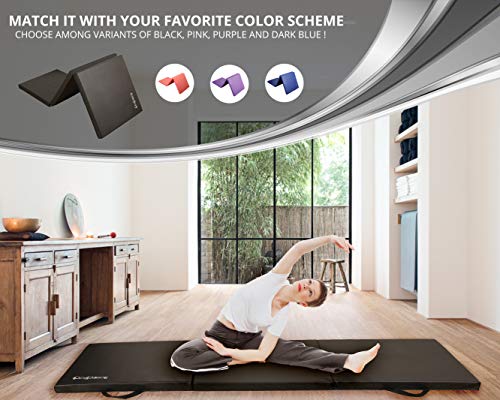 HemingWeigh Tri-Fold Gymnastic Mat; Lightweight Easy Maintenance Great for Yoga Pilates Aerobics Martial Arts; 6.25 x 2 Feet (LxW); 2 Inches Black - Thumbnail 5