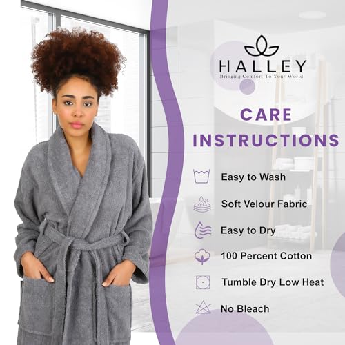 Image of HALLEY Luxury Bathrobe for Women & Men, Shawl Collar Spa Bath Robes Terry Cotton Ultra Soft Shower Robe with Pockets