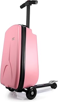 review iubest Scooter Luggage Carry On Scooter Suitcase for Kids Age 4-15, Detachable & Foldable 4 in 1 Kids Suitcase, Multifunctional Ride On Travel Trolley Scooter Combo-Pink