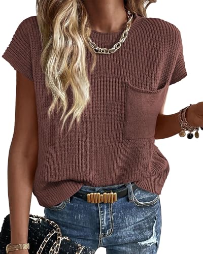 Image of KIRUNDO Summer Fall Short Sleeve Sweater for Women 2026 Casual Sweater Vest Cotton Knit Pullover Tank Tops Fashion Clothing