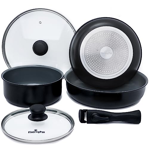 Flamingpan 6 Pieces Detachable Pots And Pans Set And Nonstick Cookware Set With Removable Handle, Dishwasher & Oven Safe, Suitable For All Stovetops (Black) #TOP5