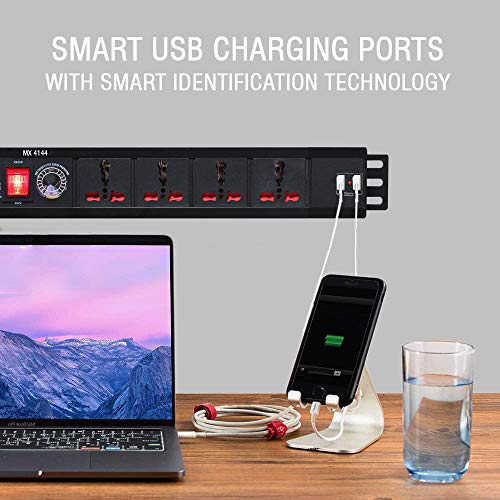 Image of MX 4 Socket Surge Protector (16A) with 2 USB Ports (2.1A) - Child Safety Shutters, Overload Protection, 3m Heavy-Duty Cord - Universal Extension Board for High-Load Appliances