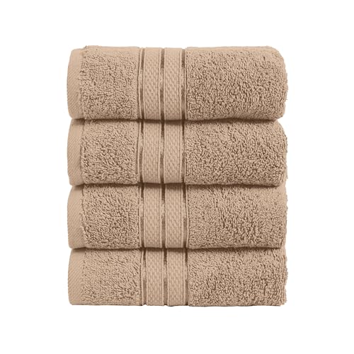 Image of Elegant Comfort Three Line Popcorn Towel Set for Bathroom 16 x 28 inches, Premium Hotel Quality 4-Pack Hand Towels, 100% Turkish Cotton, Soft and Durable, Quick Dry and Highly Absorbent, Tan