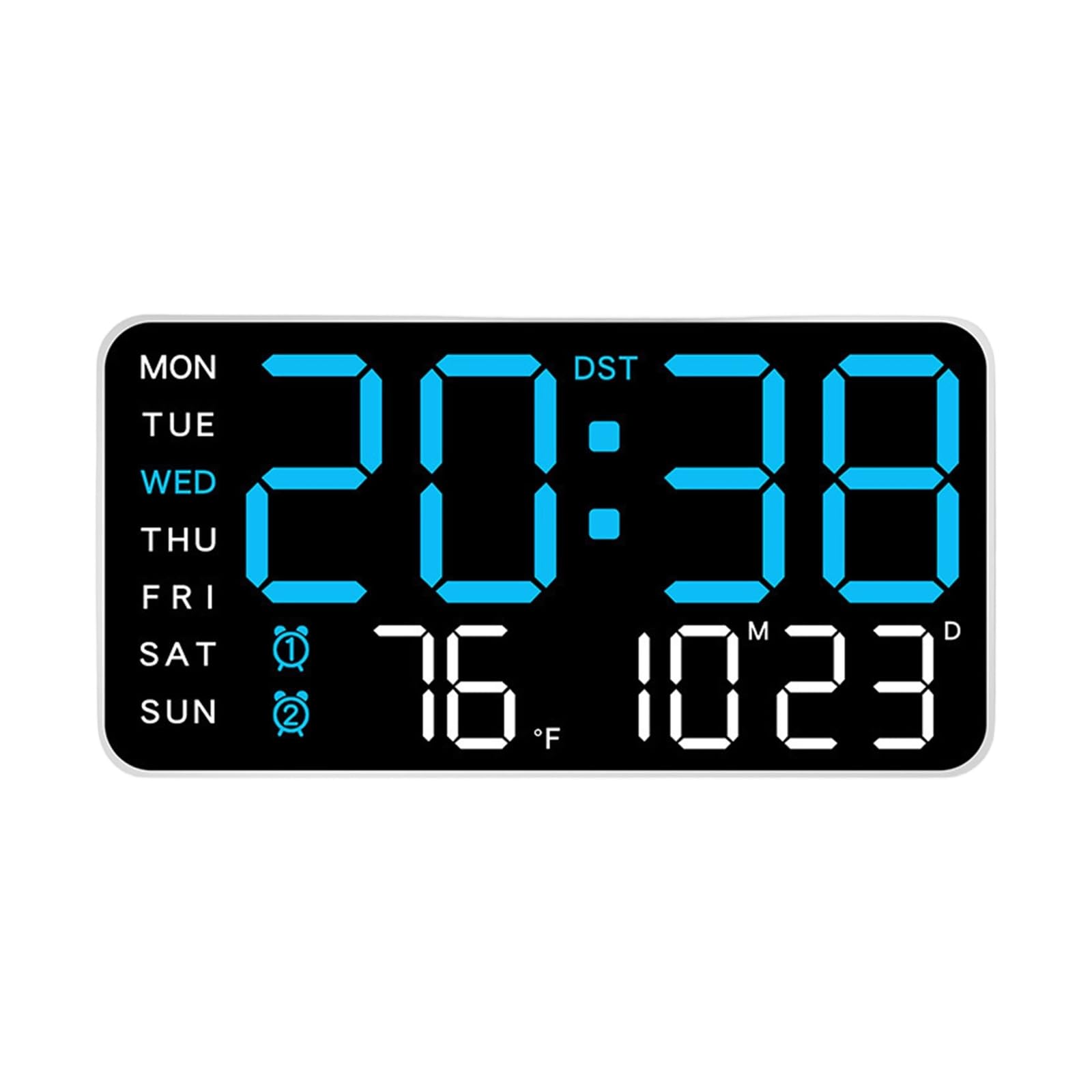 HDOYTXXM Contemporary Electronic Wall Clock with LED Screen Time Date Temperature 2 Alarm 12/24 Hour Format Adjustable Brightness Bedsides Clock