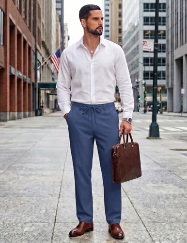 Image of COOFANDY Mens Cotton Linen Pants Casual Drawstring Summer Beach Pants Lightweight Linen Dress Trousers