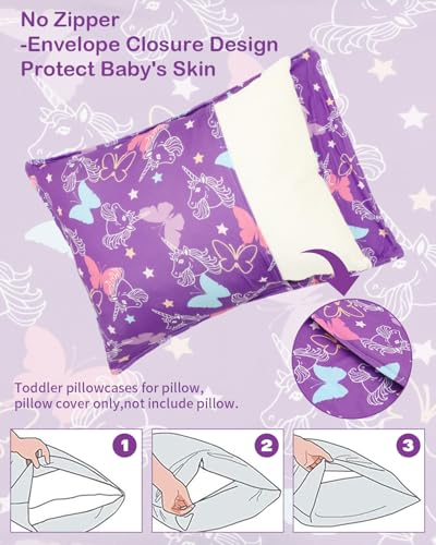 Image of ALVABABY Toddler Pillowcases 2 Pack Organic Cotton Fit 13 inchx 18 inch or 12 inchx16 inch Kids Pillow Cover Envelope for Girl Boy