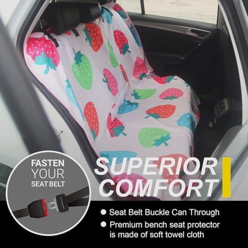 Image of Back Seat Cover for Car Trucks Van SUV Jeep,Waterproof Rear Bench Towel Seat Covers for Dogs and Kids,Automotive Backseat Protector (Strawberry)