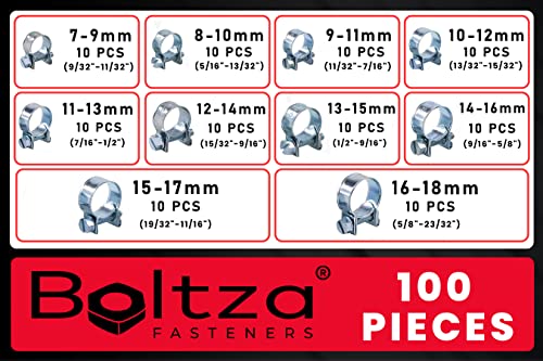 Boltza 100 Piece Assortment Kit of Zinc Plated Mini Hose Clamps / Fuel Line Hose Clips for Diesel Petrol Pipes & Pipelines - Image 3