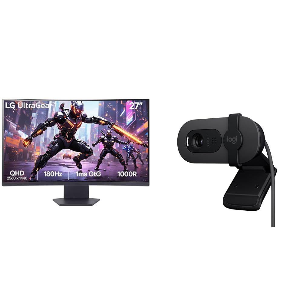 LG 27GS60QC-B Ultragear Curved Gaming Monitor, 27-Inch QHD (2560x1440), 180Hz 1ms 1000R AMD FreeSync HDR10, HDMI x 2 DisplayPort Borderless Design + Logitech Brio 100 Full HD 1080P Webcam-image-30