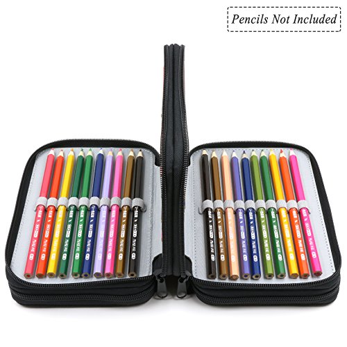 Youshares 72 Holders Handy Multi-Layer Zipper Pencil Case With Handle Strap, Oxford Fabric, Black #TOP2