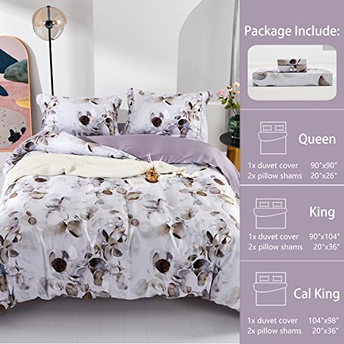 MILDLY 100% Long-Staple Cotton Duvet Cover Set Cobblestone Watercolor Pattern Printed Comforter Cover 3pcs, Ultra Soft & Breathable Bedding Set