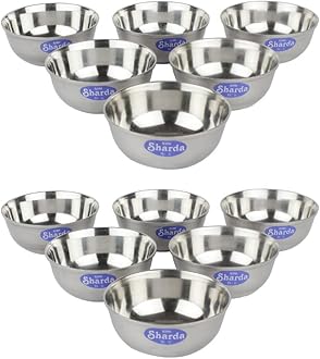 Sharda Metals Serving Stainless Steel Solid Curry Bowl Set (Silver) - Set Of 12, 150 milliliter