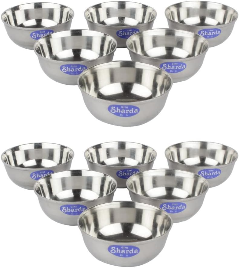 Sharda Metals Serving Stainless Steel Solid Curry Bowl Set (Silver) - Set Of 12, 150 milliliter