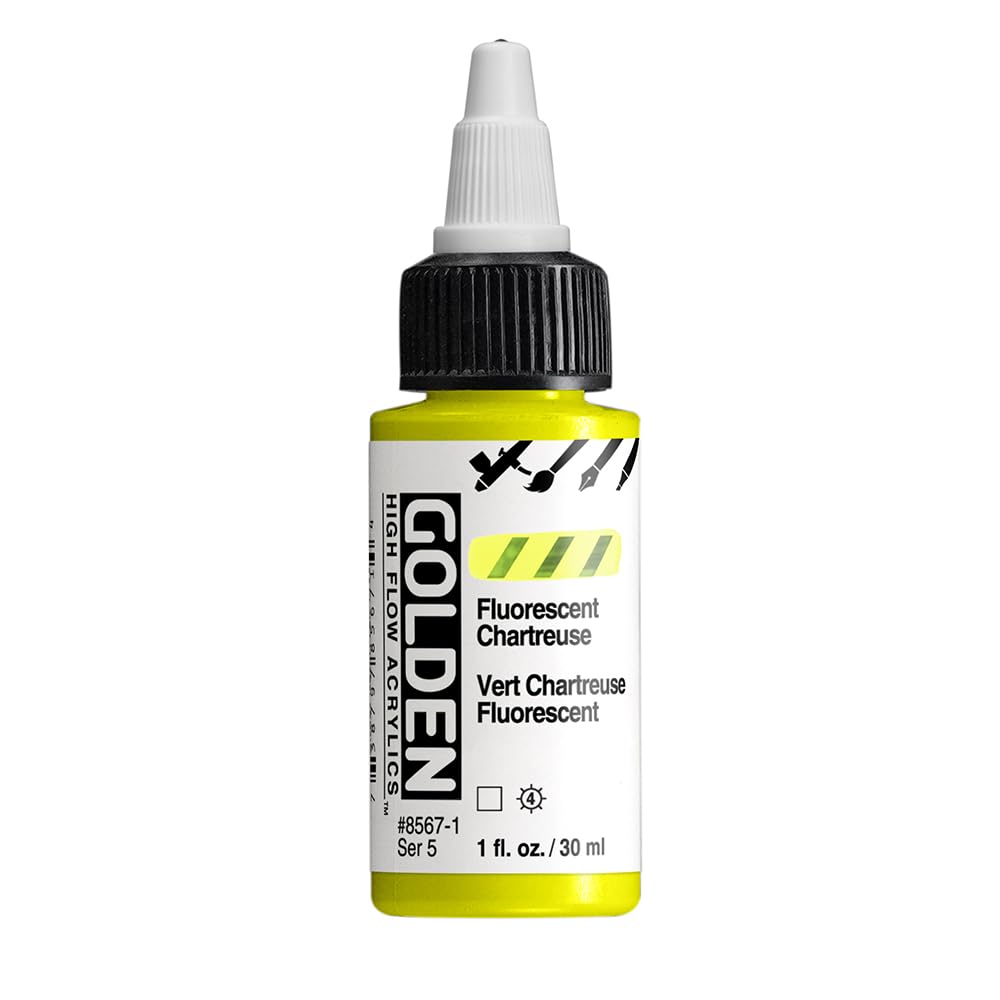 High Flow Acrylics by GOLDEN, Fluorescent Chartreuse, 1 fl. oz. Bottle, Professional Acrylic Paint, Transparent