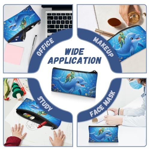 Image of Turtle Pencil Cae Pouch Toddlers Blue Dolphin School Pen Holder with Sturdy Zipper Kids Pencil Box for Stationery Sorage Kindergarten Opening Gifts