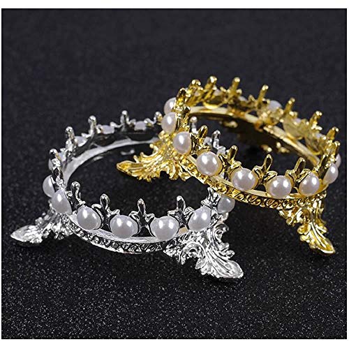 Raynag Set Of 2 Crown Nail Art Painting Pen Brush Stand Rack Holder With Faux Pearl Decoration,Gold+Silver #TOP1