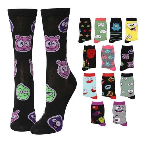 Image of Tipi Toe Women's Fun Patterned Dress Socks, 12-Pack Lightweight Colorful Crew Socks, Casual Novelty Assorted Designs
