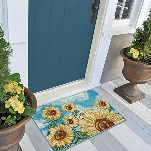 Liora Manne ESENCIA Indoor/Outdoor Power Loomed Latex Back Non Slip Mat - Transitional Whimsical (Sunny Day Blue) (2'5' x 3'11')