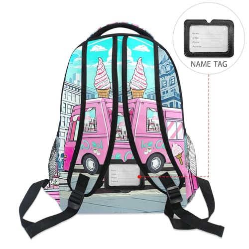 Cute Pink Ice Cream Truck Kids Backpack for Girls Boys Large Capacity School Bag Bookbag Travel Lightweight Backpack4