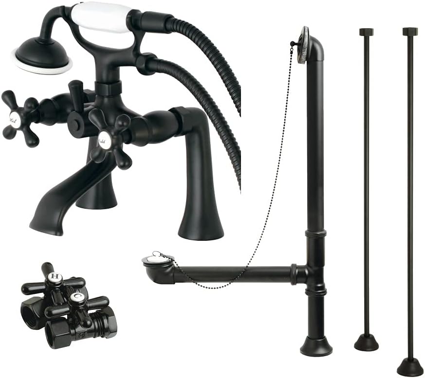 Kingston Brass CCK268C Vintage Deck Mount Clawfoot Tub Faucet Package with Supply Line, Hand Shower and Tub Drain, Polished Chrome
