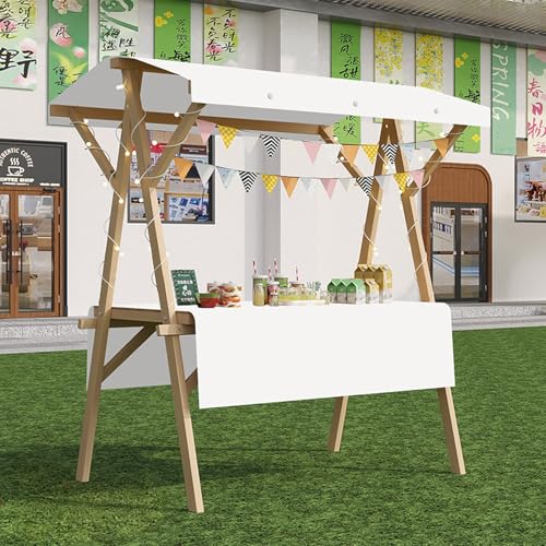 HARELA Genérico Puesto De Mercado con Toldo, Carrito De Comida Callejera De Madera, Puestos ambulantes portátiles para Perritos Calientes/Salchichas/Pan para ferias(White,150cm/59in)