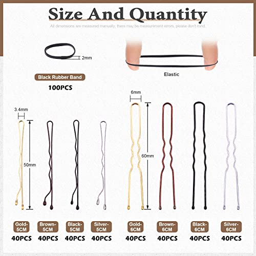 Wokape 420Pcs 2" Bobby Pins and 2.4" U Shaped Hair Pins with Black Rubber Bands Soft Elastic Bands Assortment Kit - Image 2