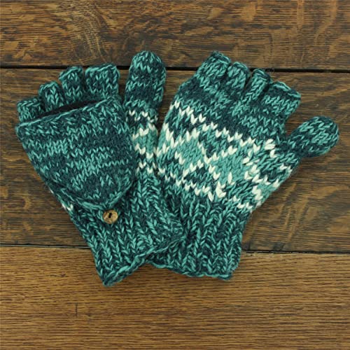 Guantes de lana tejidos a mano color Diamond Teal talla única perfectos para invierno 2