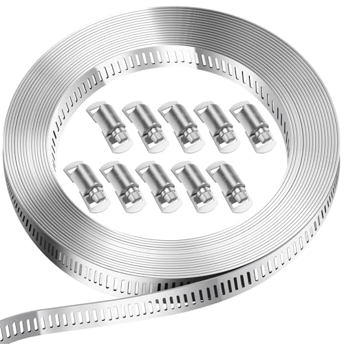 Bolatus Colliers de serrage pour tuyau de 3 mètres, collier de tuyau en acier inoxydable 304 avec 10 clips, serre-tubes DIY pour tuyau de piscine, tuyau de gaz domestique, tuyau de jardin