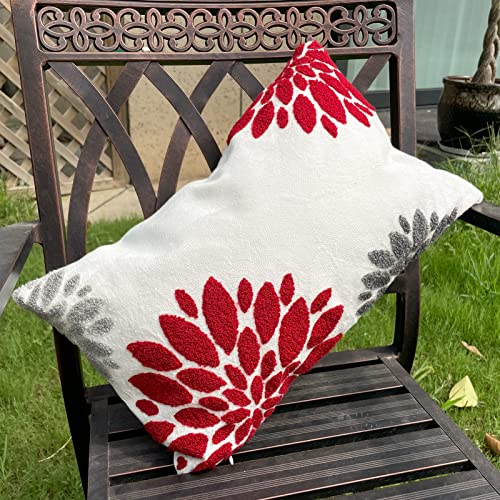 Ortigia Burgundy Boho Textured Lumbar Pillow Cover 12X20 Dahlia Geometric Flower Pillow Case Luxury Hand Embroidery Throw Pillow Cover For Counch,Sofa,Cushion Case Home Christmas Decoration #TOP2