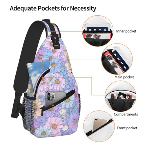 Image of SUPLUCHOM Sling Bag Daisy Flower Pastel Color Hiking Daypack Crossbody Shoulder Backpack Travel Chest Pack for Men Women