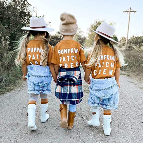 Image of Halloween Outfits for Kids Pumpkin Patch Crew Toddler Short Sleeve Tshirt Top Casual Set Little Boy Girl Cothes
