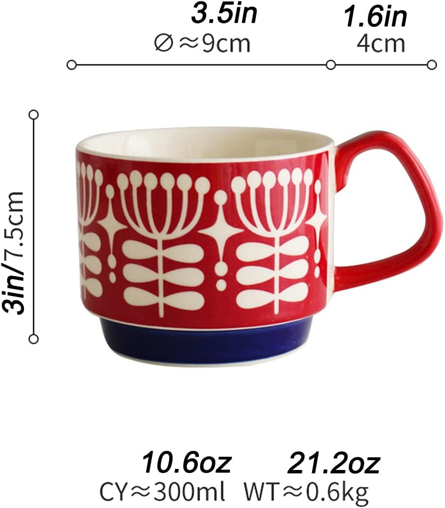 Keramik Kaffeebecher Emaille-Becher, Camping-Becher, dekorative Tasse mit Henkel, handbemaltes Muster, verwendet im Büro, Zuhause, Café, auf Reisen, 300 ml, 1 Stück(E)