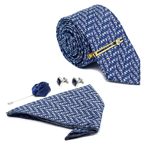 Image of LOUIS STITCH Mens Silk NeckTie Golden Tiepin Gift Combo Set With Pocket Square Cufflinks Brooch Tie Golden Tiepin (Suit Accessories) (Britain)