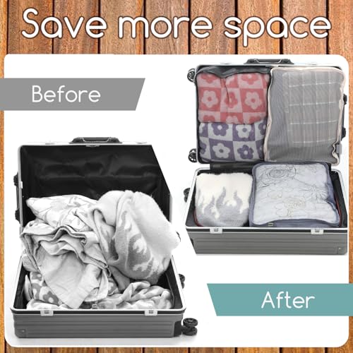 SHENLIU 12 Pcs XL Packing Cube for Travel Luggage Organizer, 17.7 x 12.99 x 4.72 inches Reusable Black Gray Beige Mesh Travel Luggage Bags for Hiking Camping Accessory - Image 6